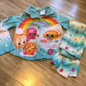 Shopkins Girls Pajama Set 2 Piece Shirt Pants Blue Size 4/5
